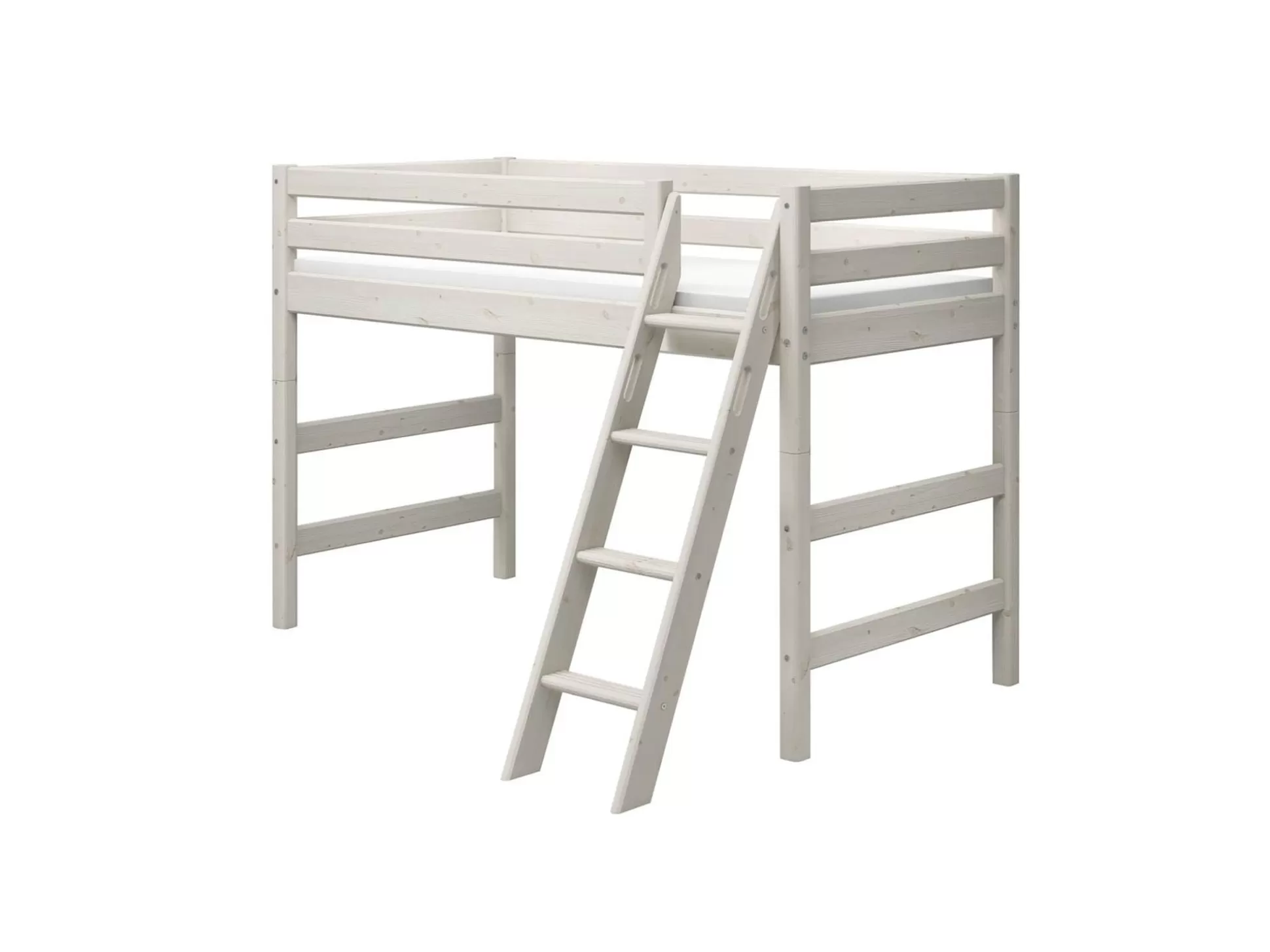 FLEXA Verhoogde Halfhoogslapers>Verhoogde Halfhoogslaper M. Schuine Ladder White Washed Pine