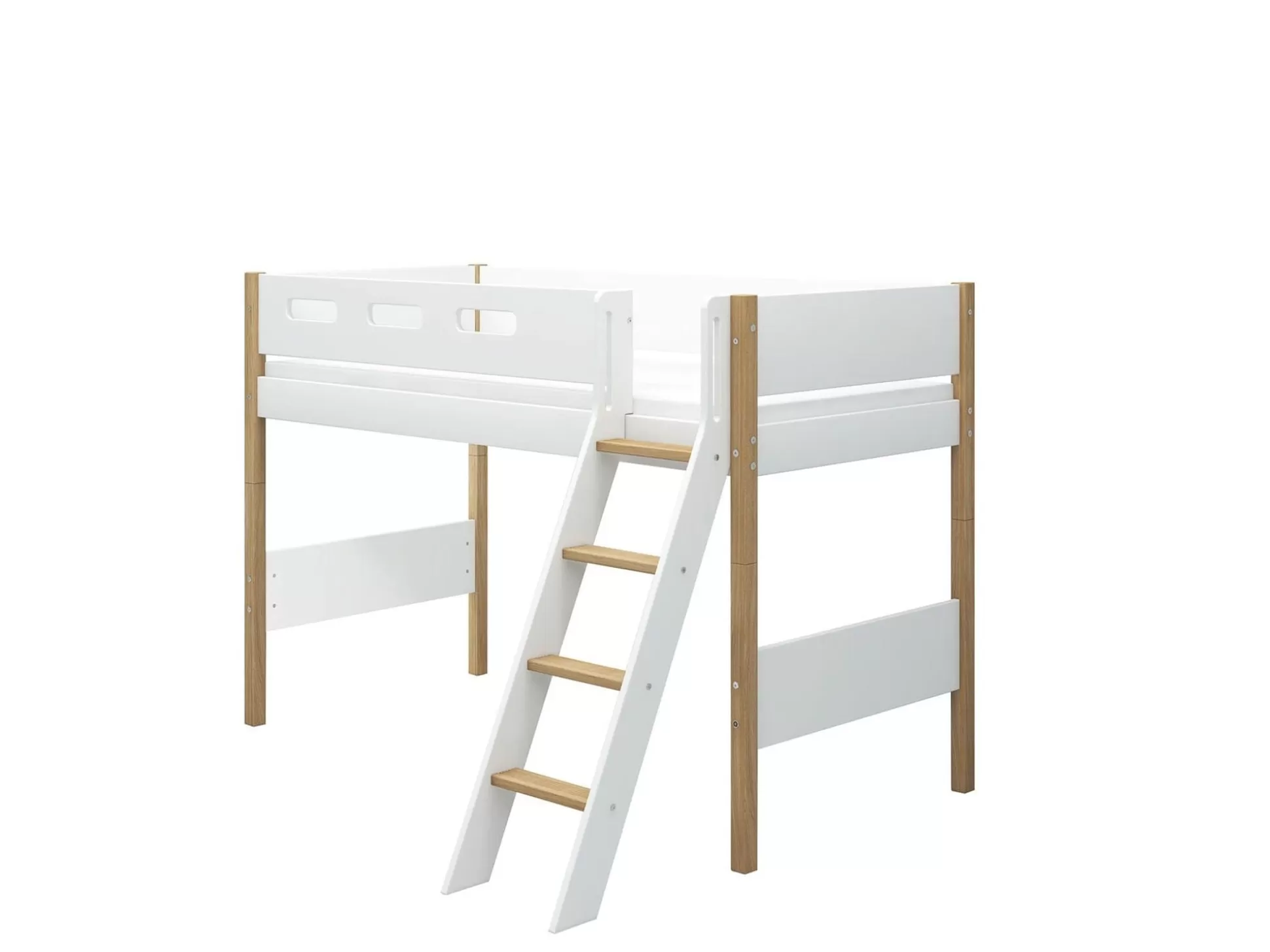 FLEXA Verhoogde Halfhoogslapers>Verhoogde Halfhoogslaper M. Schuine Ladder White/Oak