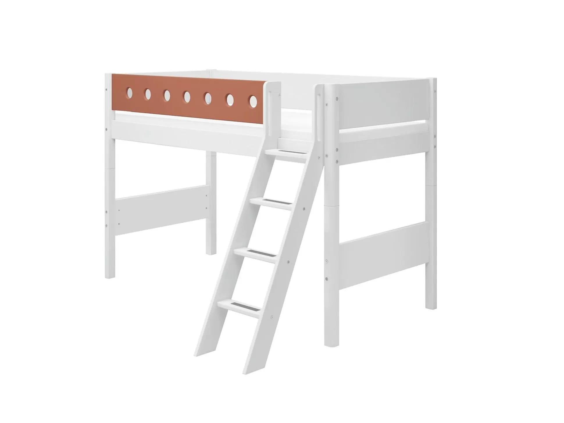 FLEXA Verhoogde Halfhoogslapers>Verhoogde Halfhoogslaper M. Schuine Ladder White/Blush